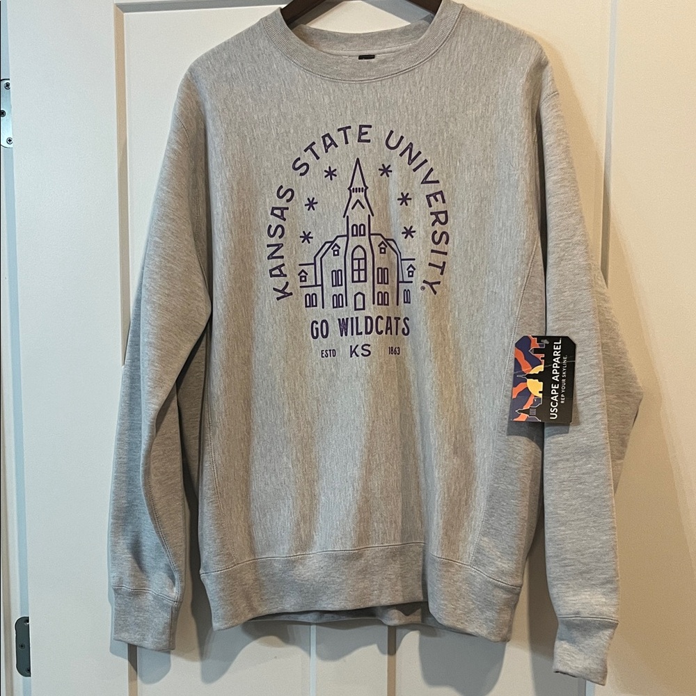 Kansas State Wildcats KSU Uscape Apparel Crew Neck Sweatshirt Gray Medium NWT